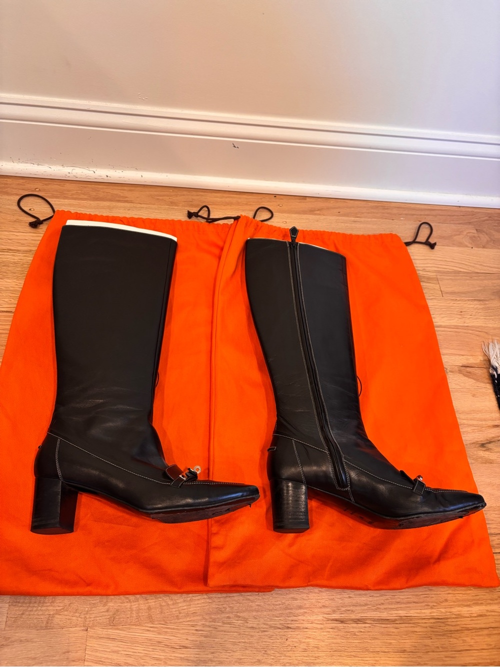 Hermes black leather tall boots with silver colored buckle detail size EU 39 - Picture 4 of 16